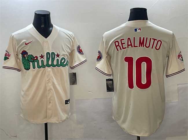 Men%27s Philadelphia Phillies #10 J.T. Realmuto Cream Phanatic Limited Stitched Jersey->philadelphia phillies->MLB Jersey